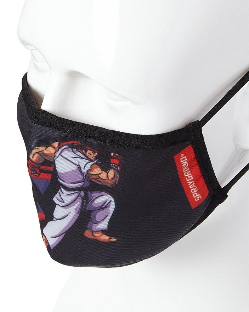 Black Men's Sprayground Street Fighter Face Masks | PVJD42307