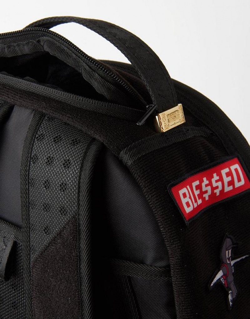 Black Men's Sprayground The 32 Removable Patches Velcro Backpacks | YTLG96824