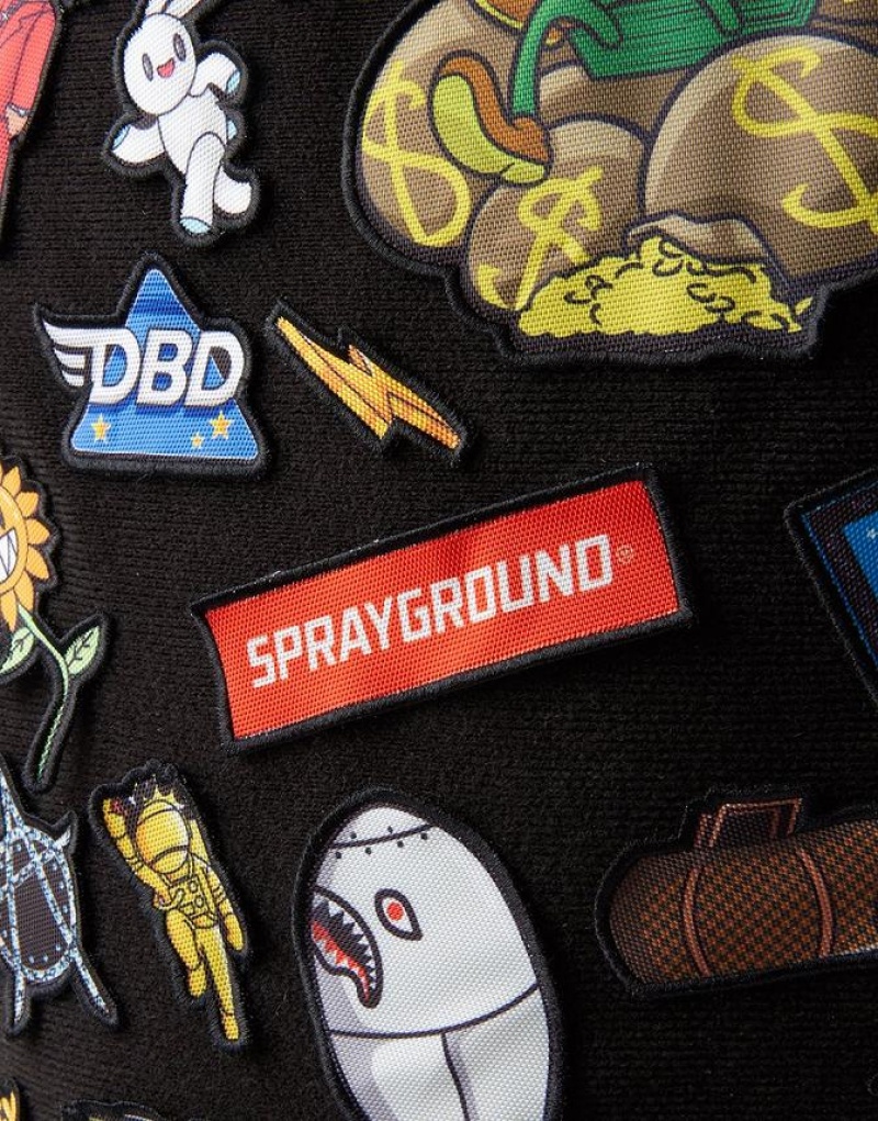 Black Men's Sprayground The 32 Removable Patches Velcro Backpacks | YTLG96824