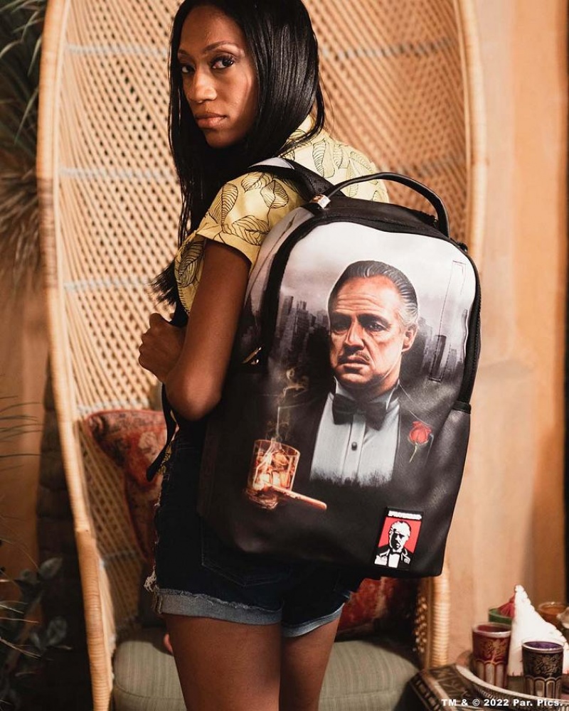 Black Men's Sprayground The Godfather Backpacks | AHVM74312