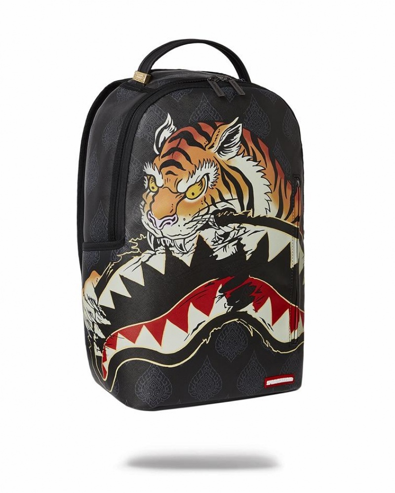 Black Men's Sprayground Year Of The Tiger Backpacks | ZNIL46871