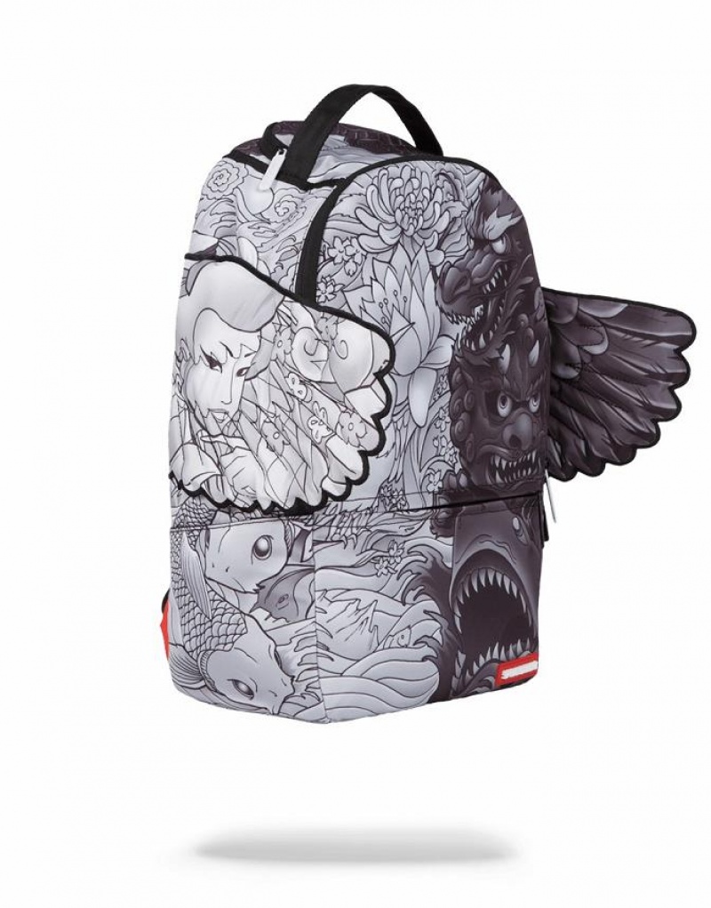 Black Men's Sprayground Yin Yang Wings Backpacks | QKXO72683