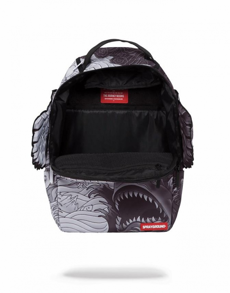 Black Men's Sprayground Yin Yang Wings Backpacks | QKXO72683