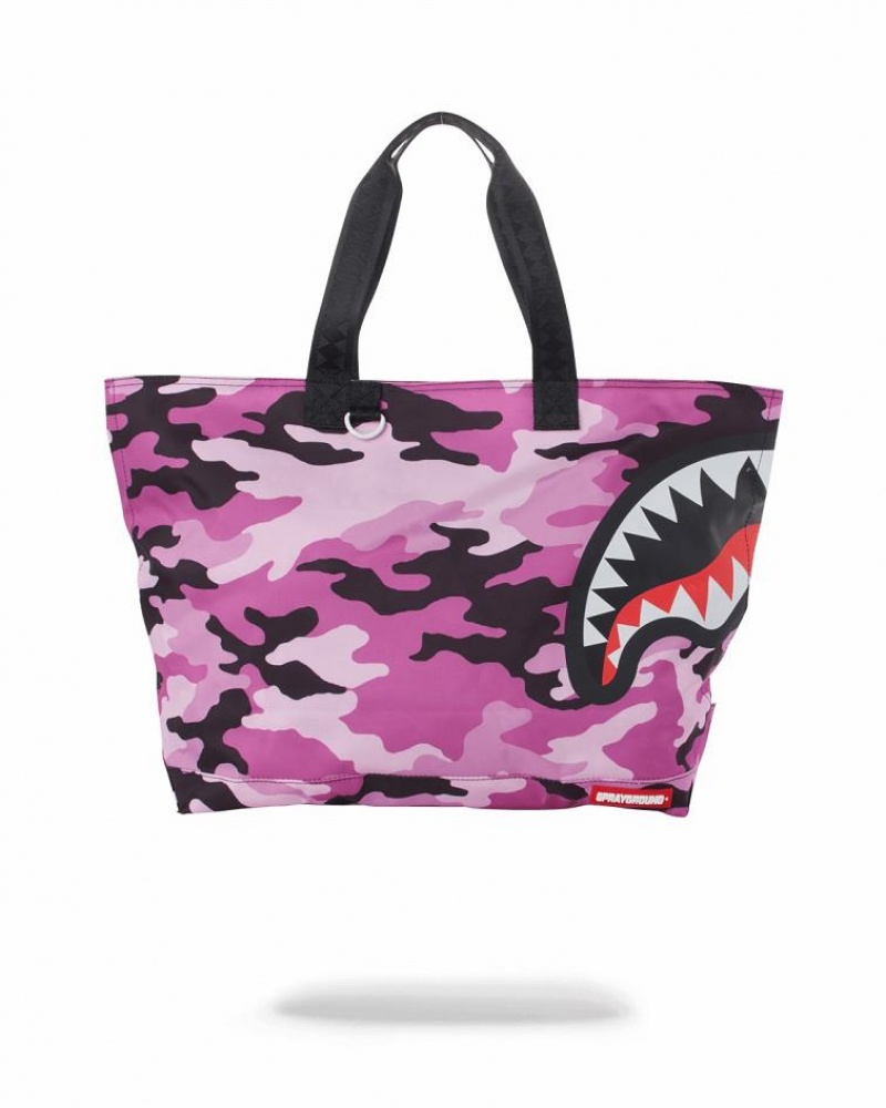 Black Pink Women\'s Sprayground Split Camo Beach Totes | ISZU80629