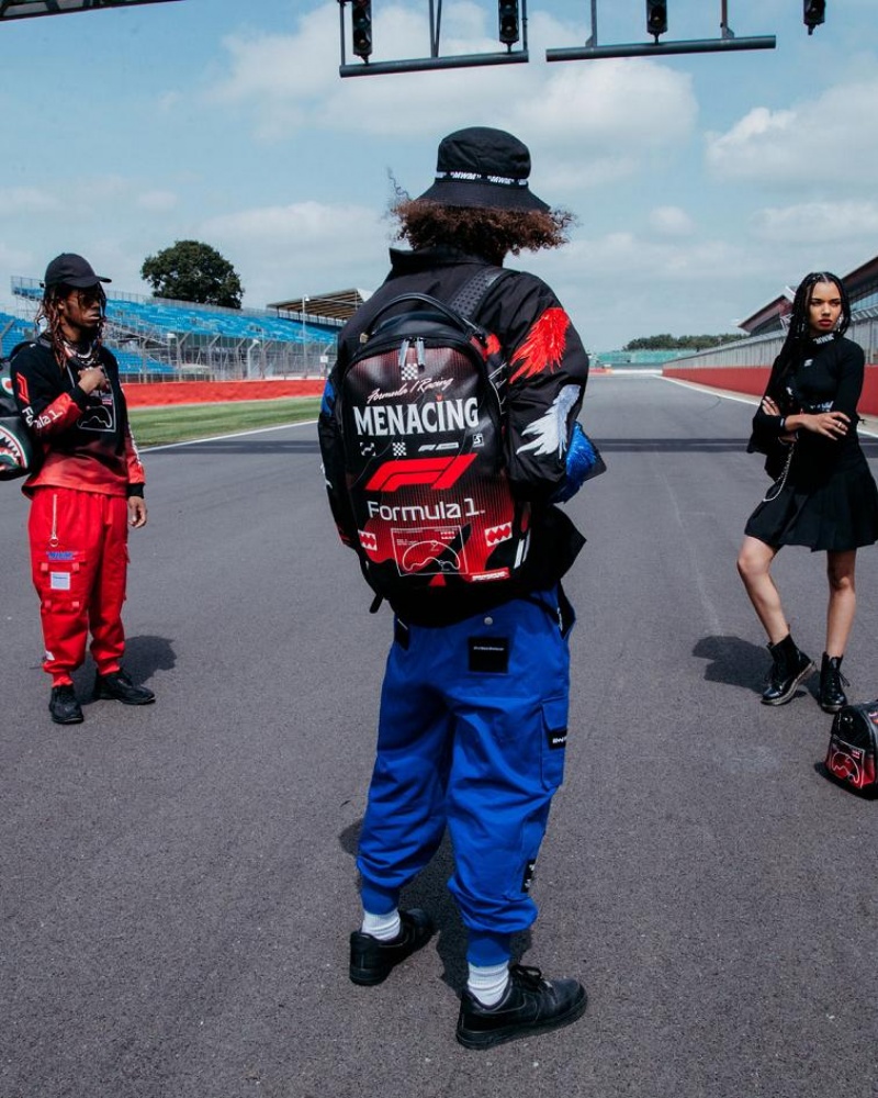 Black Red Men's Sprayground Formula 1 Backpacks | FDJE80593