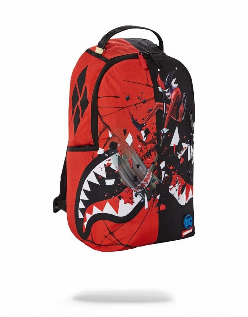 Black Red Men's Sprayground Harley Quinn Backpacks | PKYL87651