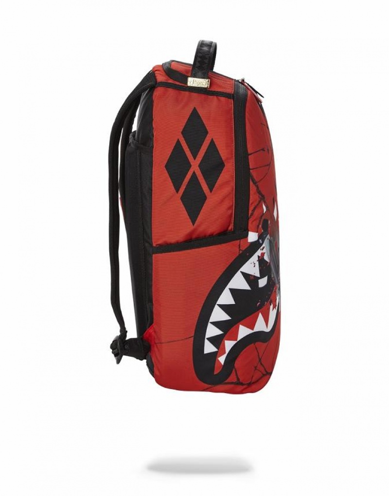 Black Red Men's Sprayground Harley Quinn Backpacks | PKYL87651