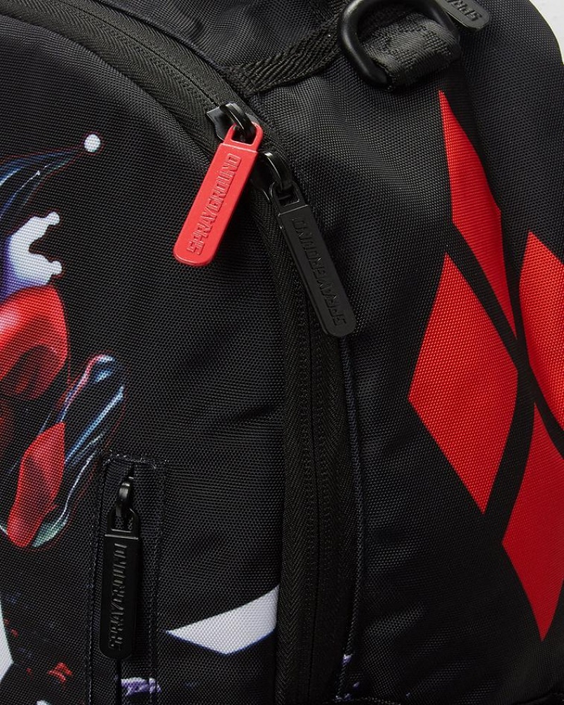 Black Red Men's Sprayground Harley Quinn Backpacks | PKYL87651