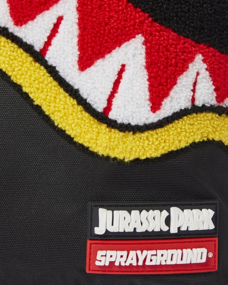 Black Red Men's Sprayground Jurassic Park Shark Backpacks | HBLK87943