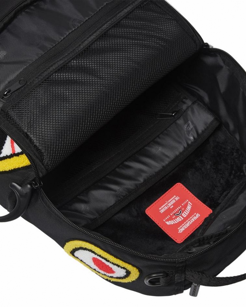 Black Red Men's Sprayground Jurassic Park Shark Backpacks | HBLK87943