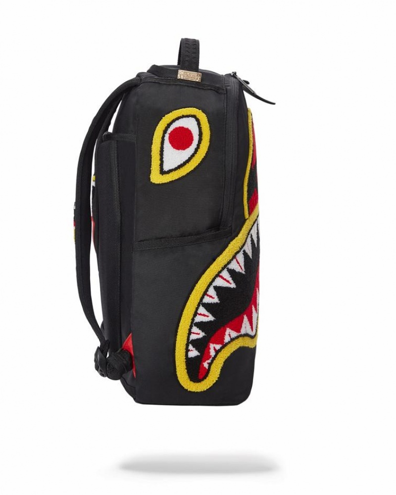 Black Red Men's Sprayground Jurassic Park Shark Backpacks | HBLK87943