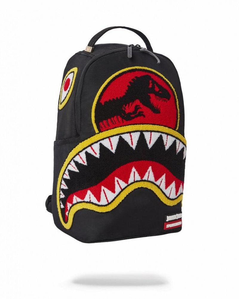 Black Red Men's Sprayground Jurassic Park Shark Backpacks | HBLK87943