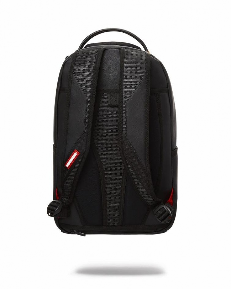 Black Red Men's Sprayground Shark Central Backpacks | VUEF72340