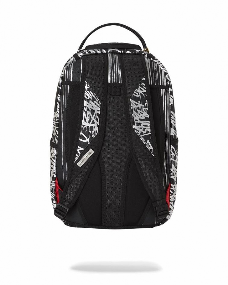 Black White Men's Sprayground Chrome Crusher Backpacks | WPXQ03527