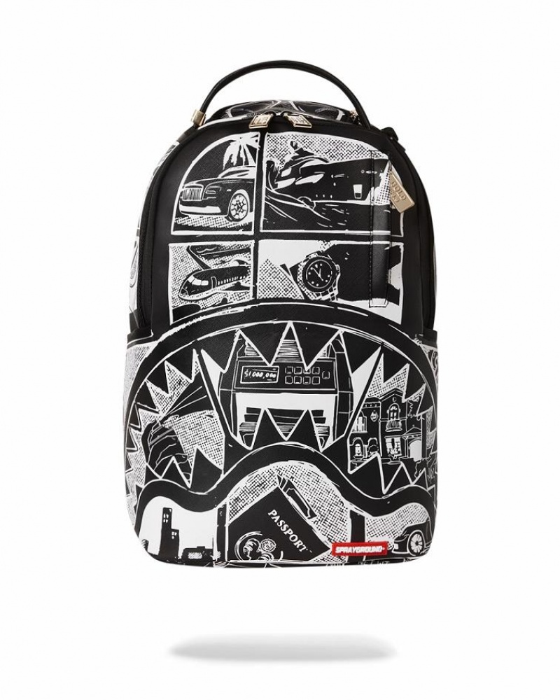 Black White Men\'s Sprayground Cookie Monster Munchies Backpacks | LVIF46381