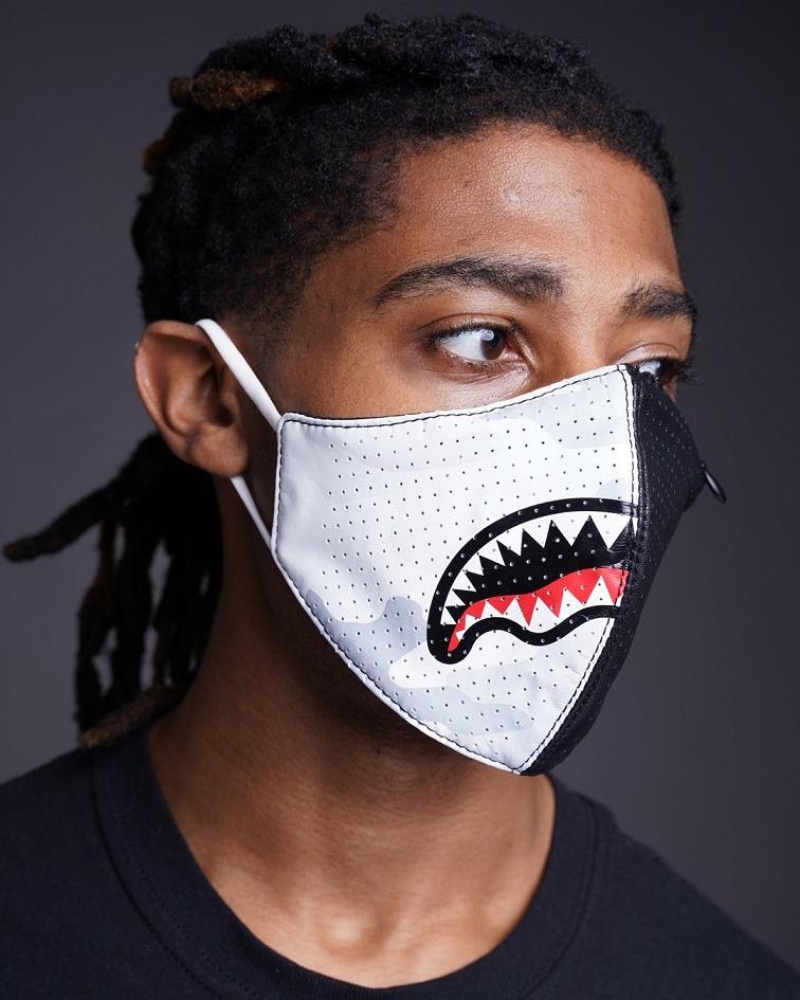 Black White Men's Sprayground Damage Control Face Masks | VRJS20463