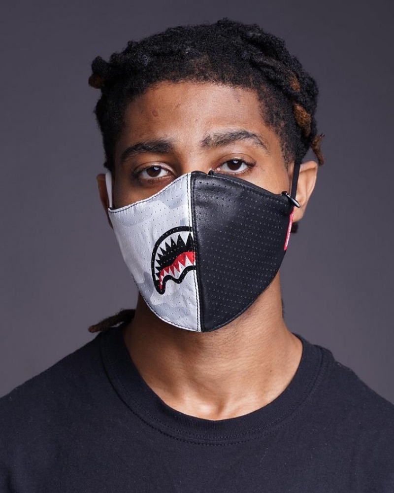 Black White Men's Sprayground Damage Control Face Masks | VRJS20463