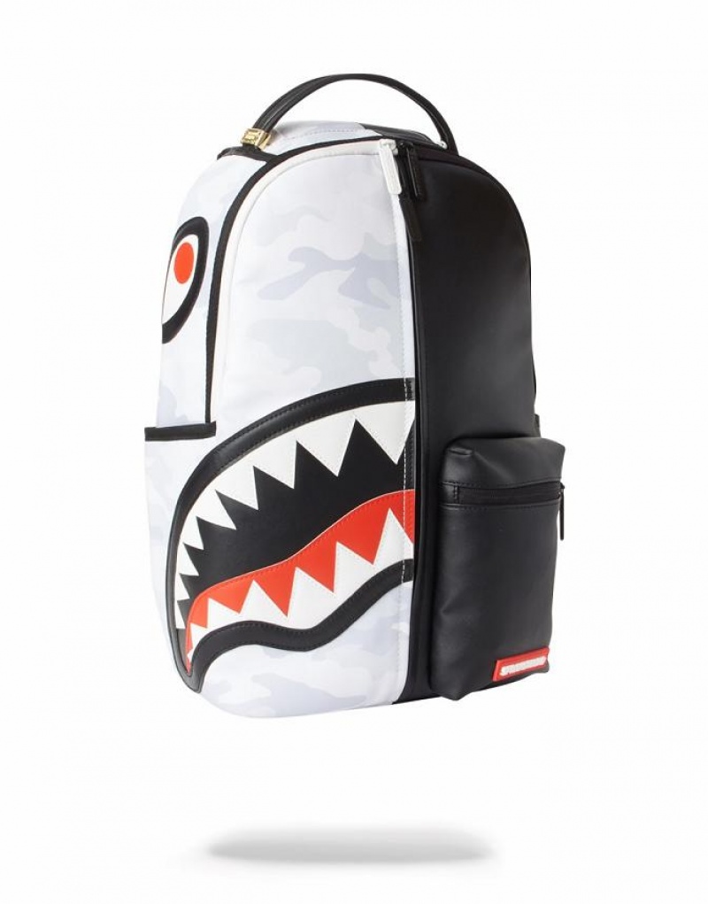 Black White Men's Sprayground Damage Control Backpacks | DRGT30851