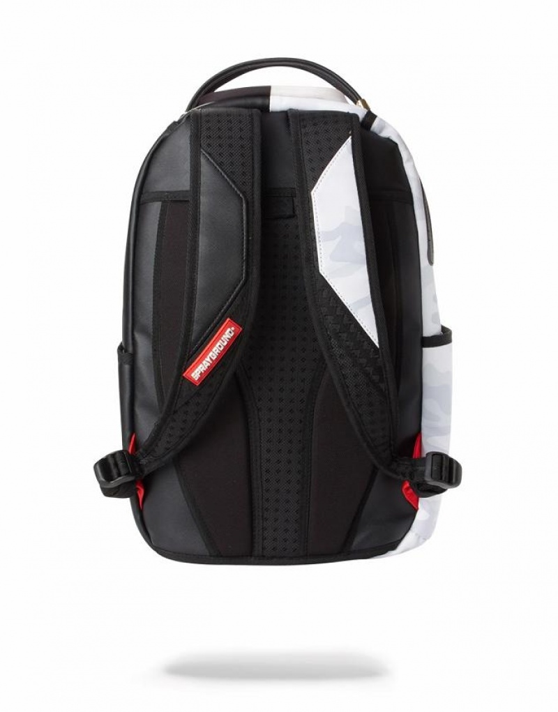 Black White Men's Sprayground Damage Control Backpacks | DRGT30851