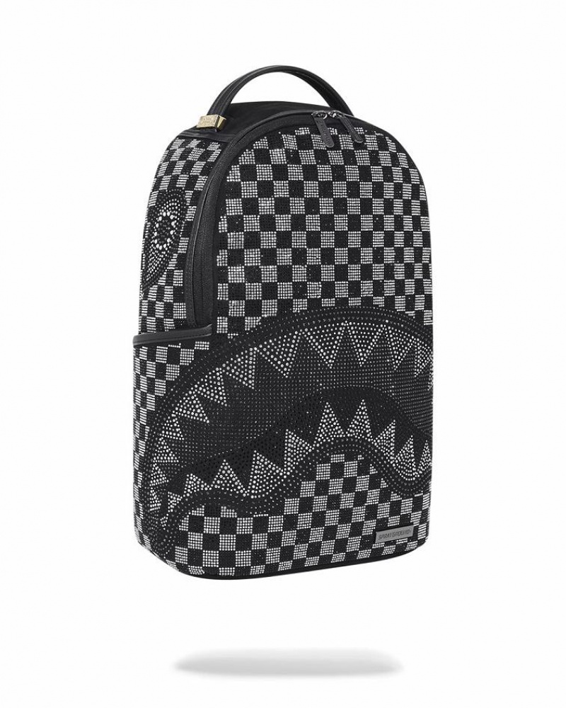 Black White Men's Sprayground Light Years Ahead Backpacks | FJHI83051