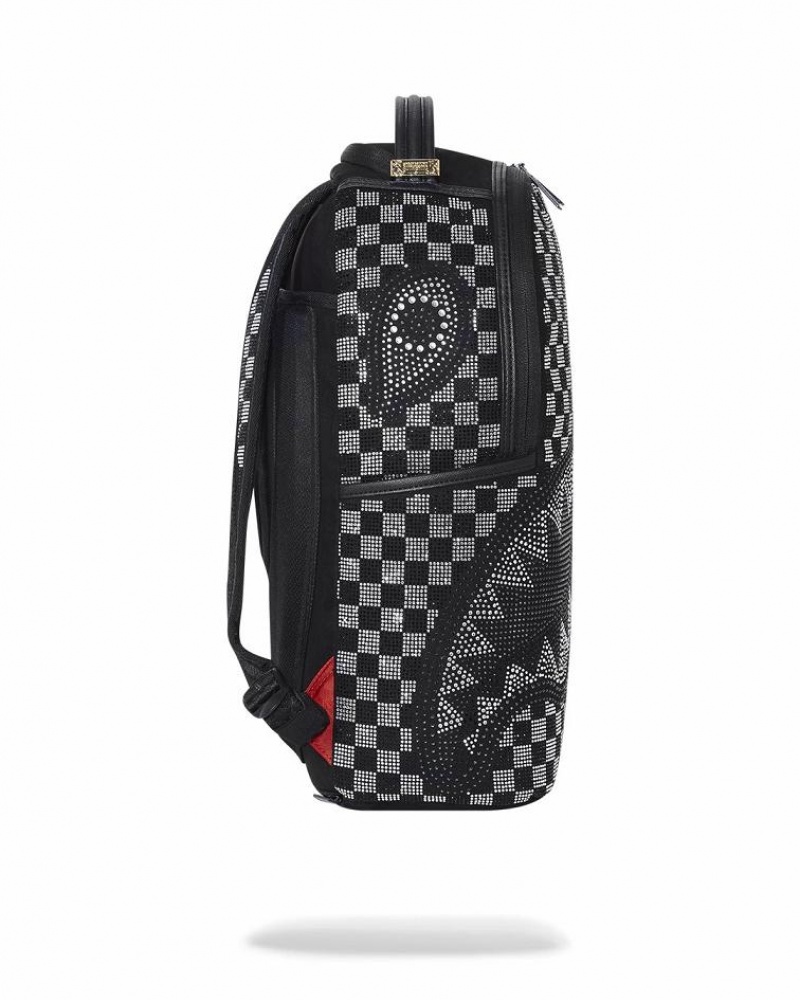 Black White Men's Sprayground Light Years Ahead Backpacks | FJHI83051