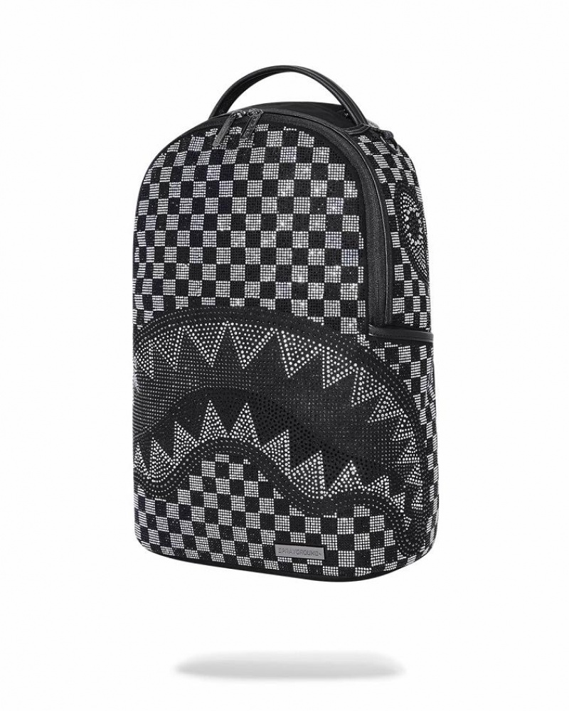 Black White Men's Sprayground Light Years Ahead Backpacks | FJHI83051