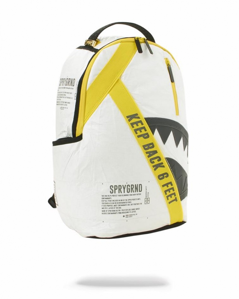 Black White Men's Sprayground Pack Tyvek 3m Shark Backpacks | BUAK82035