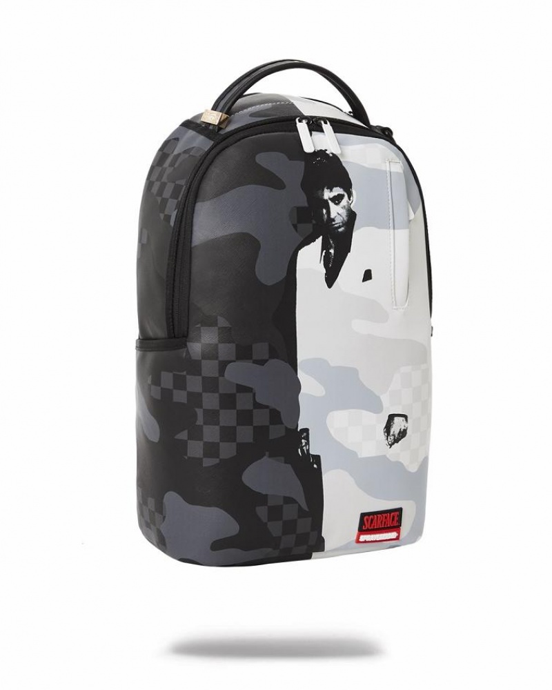 Black White Men's Sprayground Scarface Backpacks | MLOE72914