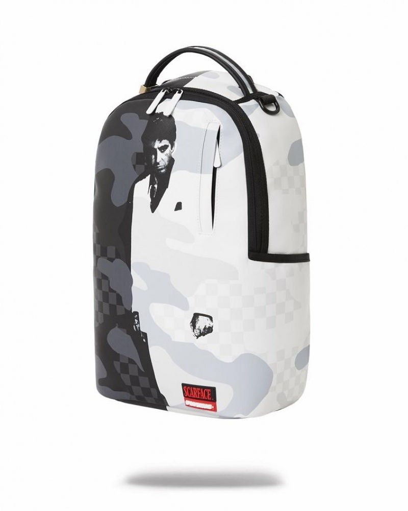 Black White Men's Sprayground Scarface Backpacks | MLOE72914