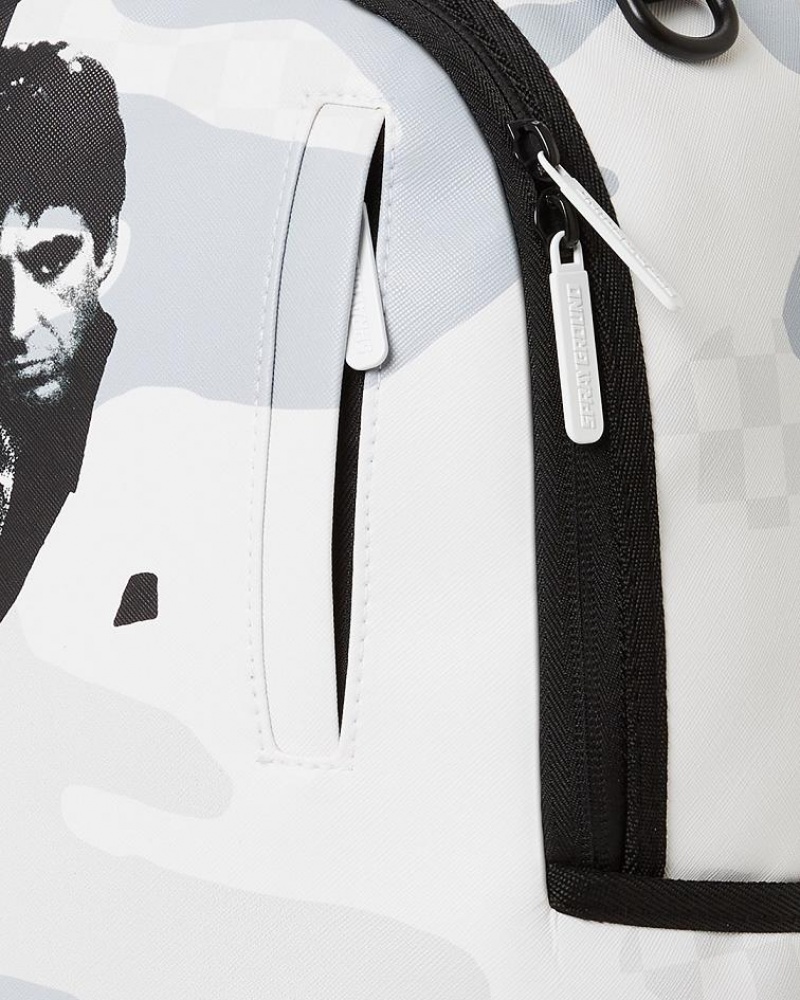 Black White Men's Sprayground Scarface Backpacks | MLOE72914