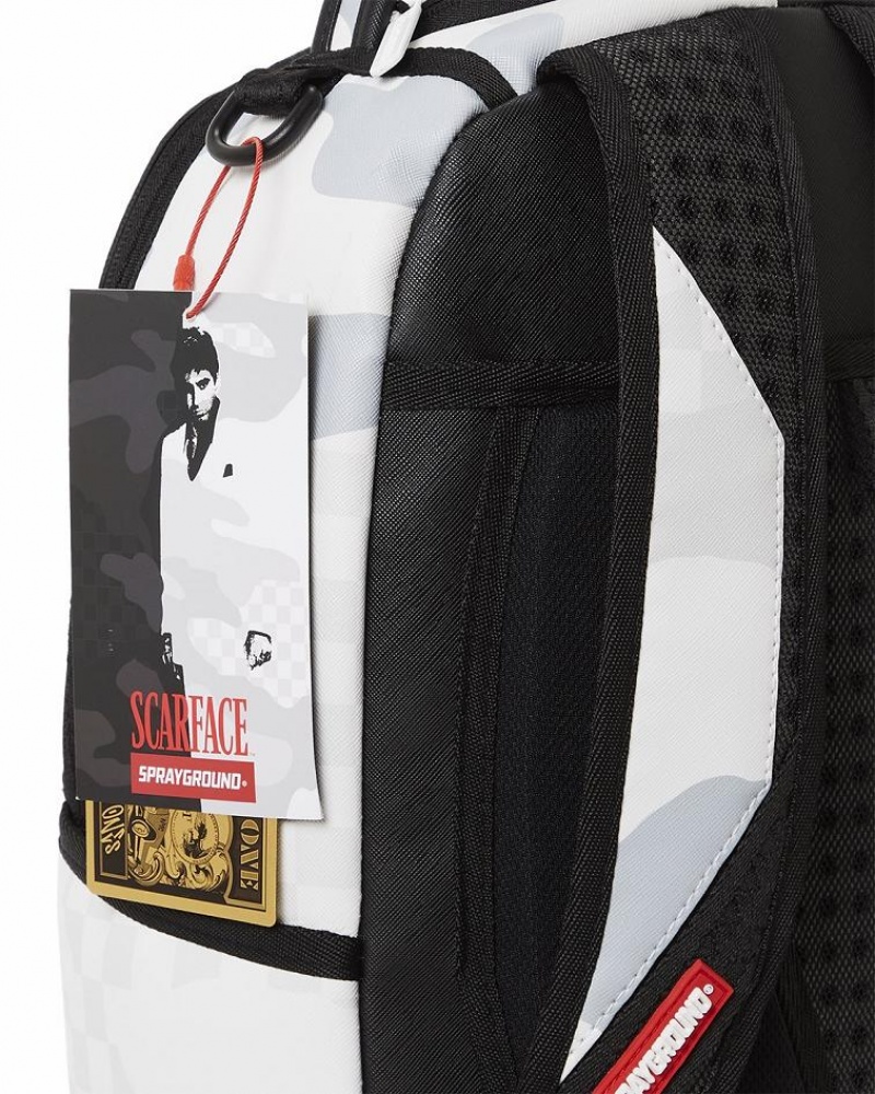 Black White Men's Sprayground Scarface Backpacks | MLOE72914