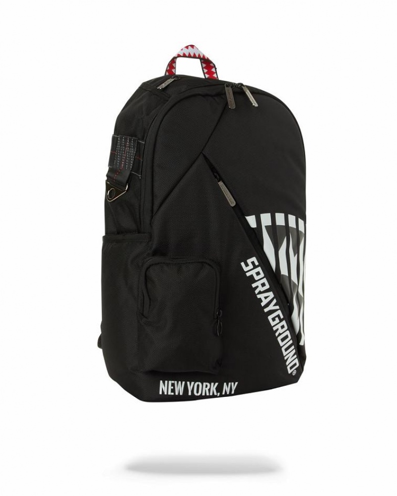 Black White Men's Sprayground Shadow Shark Backpacks | HPJC23580