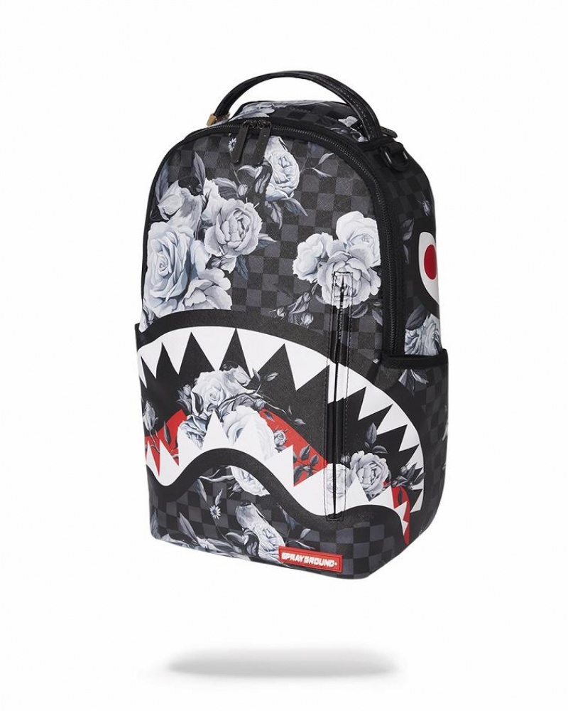 Black White Men's Sprayground Sharks In Paris Nightfall Backpacks | TCOK14765