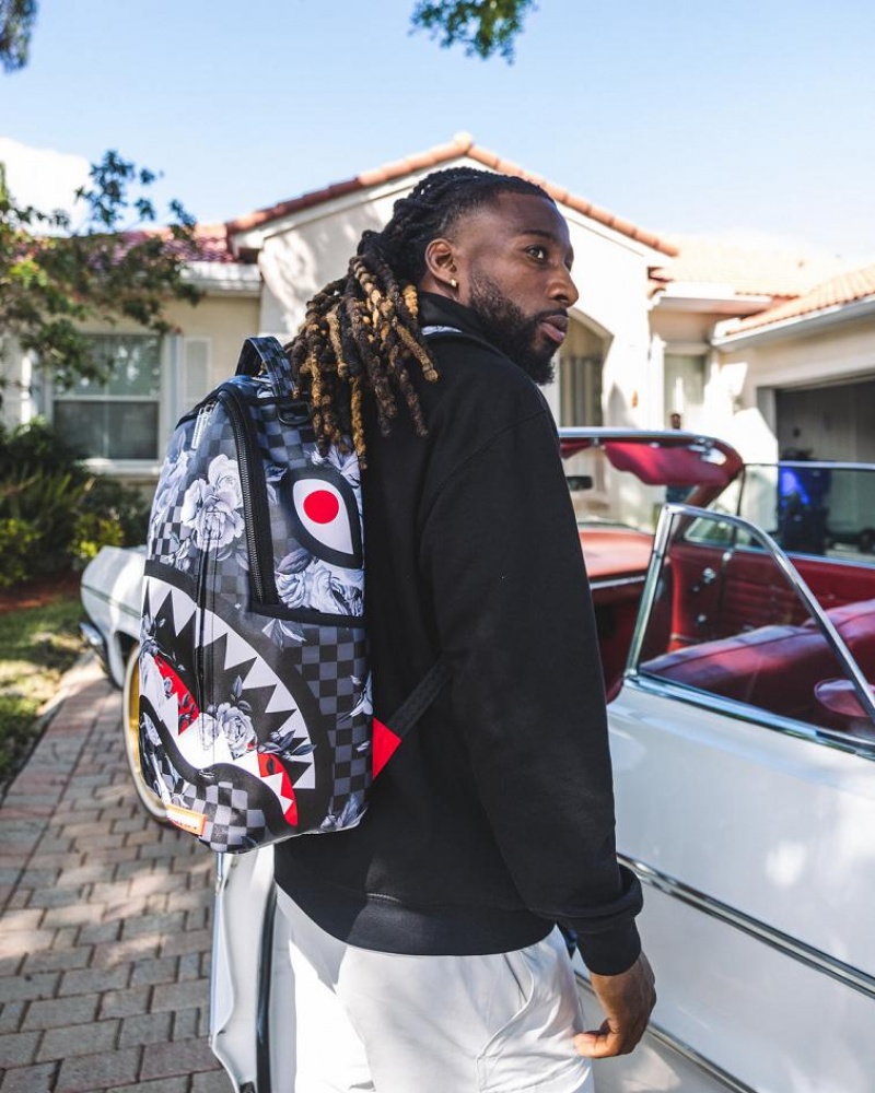 Black White Men's Sprayground Sharks In Paris Nightfall Backpacks | TCOK14765