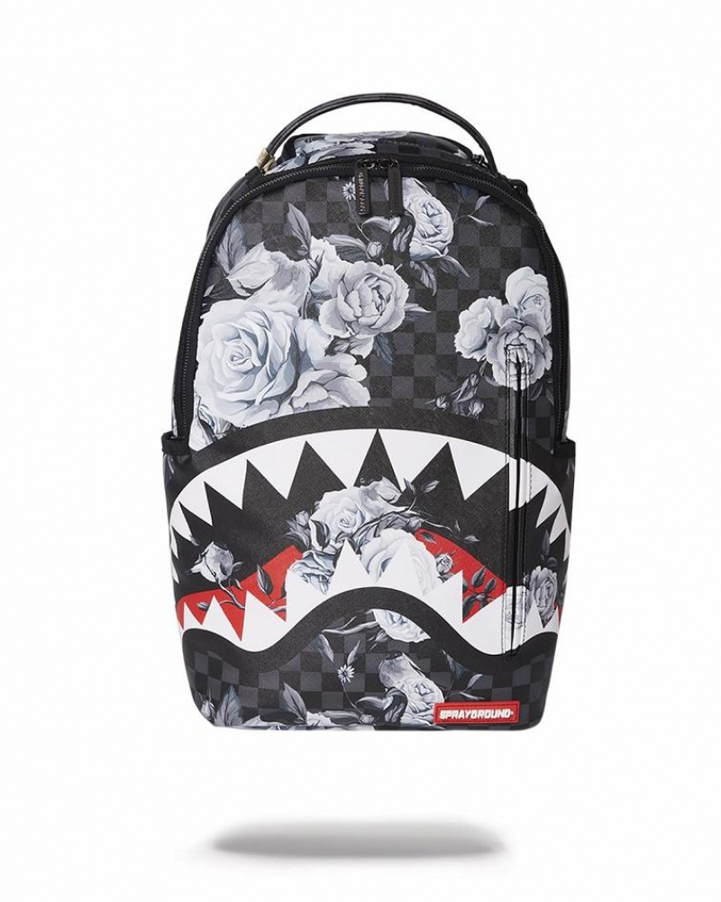 Black White Men\'s Sprayground Sharks In Paris Nightfall Backpacks | TCOK14765