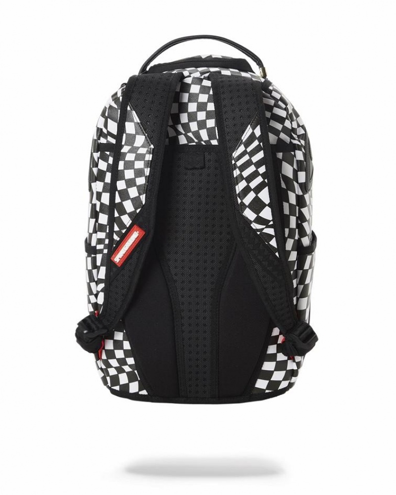 Black White Men's Sprayground Trippy Check Backpacks | TXKU78491