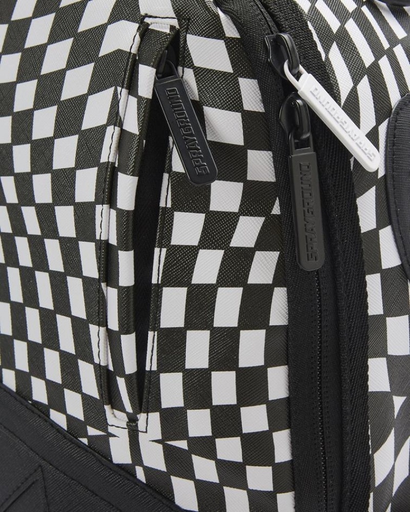 Black White Men's Sprayground Trippy Check Backpacks | TXKU78491