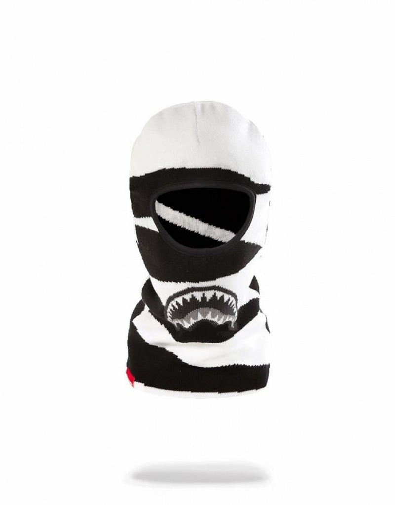 Black White Women\'s Sprayground Phantom Shark Slashes Ski Mask | OADN01542