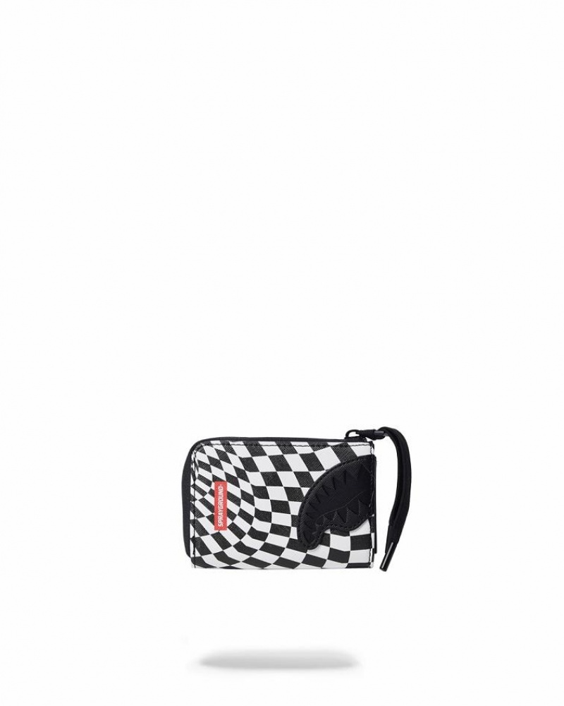 Black White Women's Sprayground Trippy Check Wallets | JLKO07921