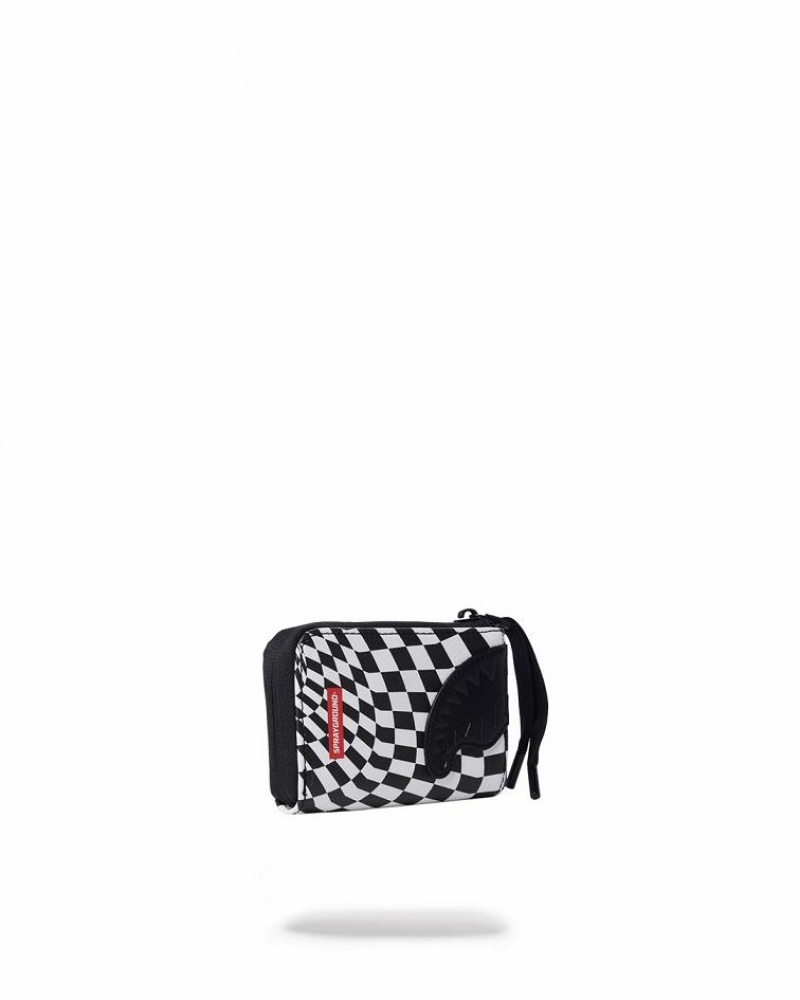 Black White Women's Sprayground Trippy Check Wallets | JLKO07921