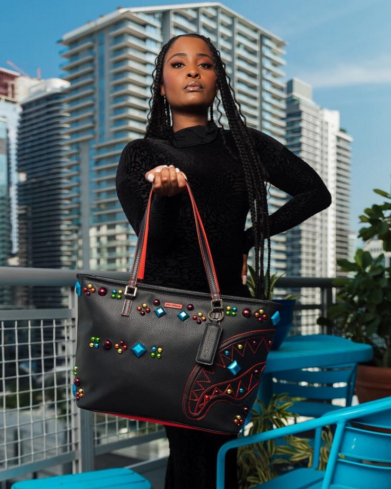 Black Women's Sprayground Gemstone Outlaw Tote Bags | EGZX74912