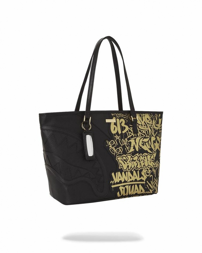 Black Women's Sprayground Half Graff Glide Tote Bags | FYMI98403