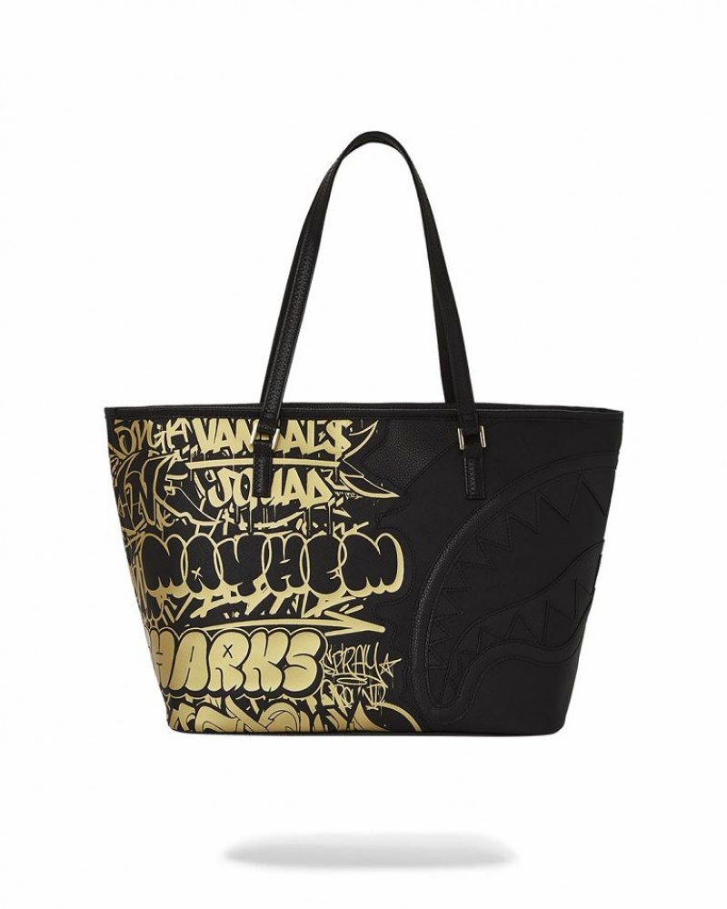 Black Women's Sprayground Half Graff Glide Tote Bags | FYMI98403