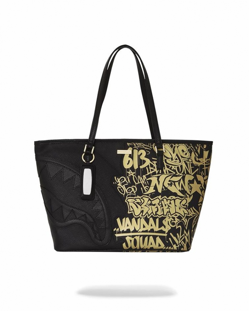 Black Women\'s Sprayground Half Graff Glide Tote Bags | FYMI98403