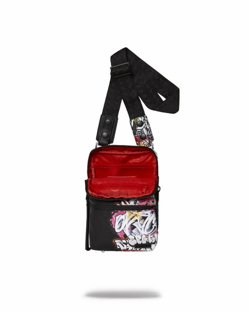 Black Women's Sprayground Half Graff Night Slings Bag | SOLK10328