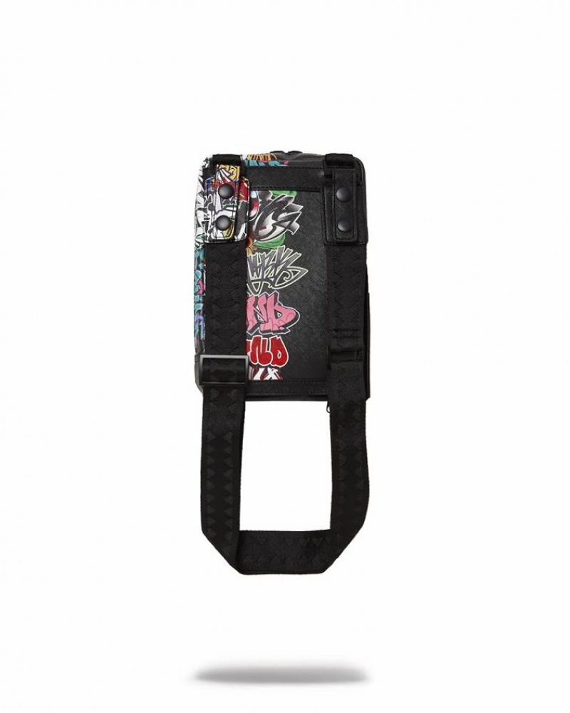 Black Women's Sprayground Half Graff Night Slings Bag | SOLK10328