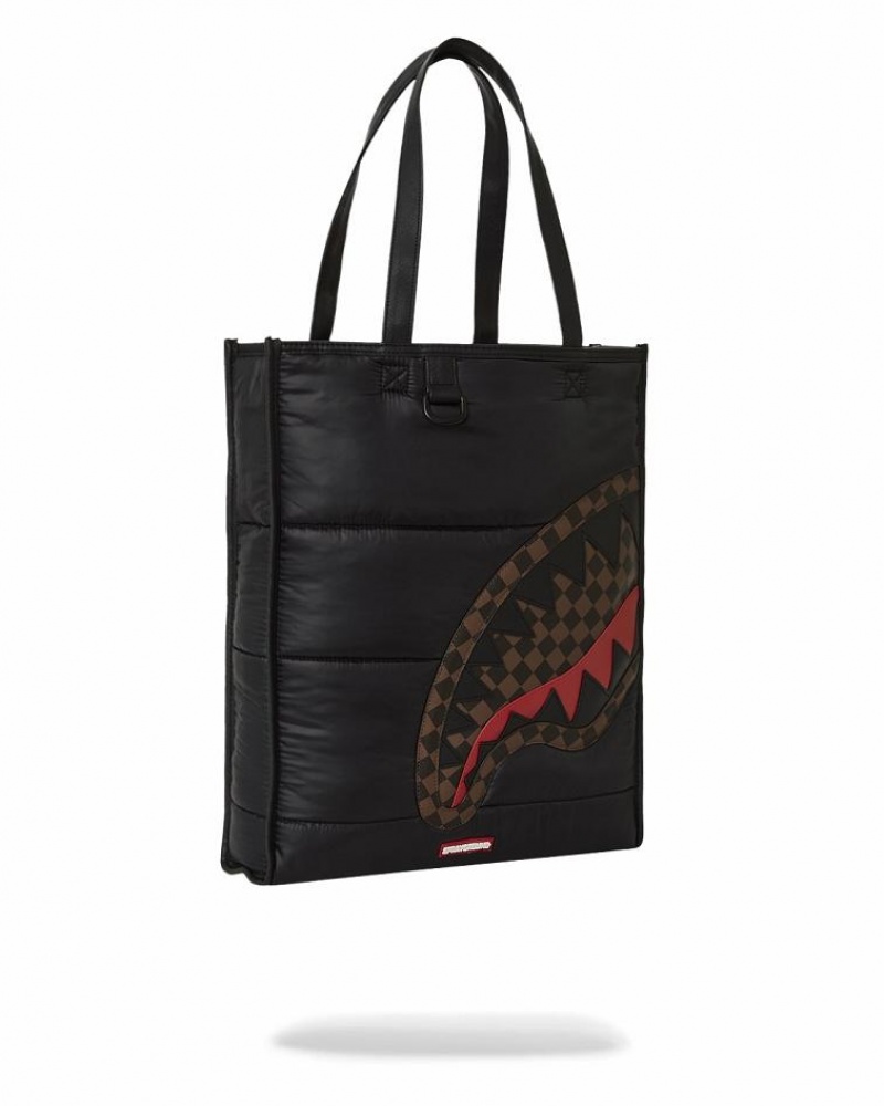 Black Women's Sprayground Puffer Shark Vail Flex Tote Bags | NKYM37520