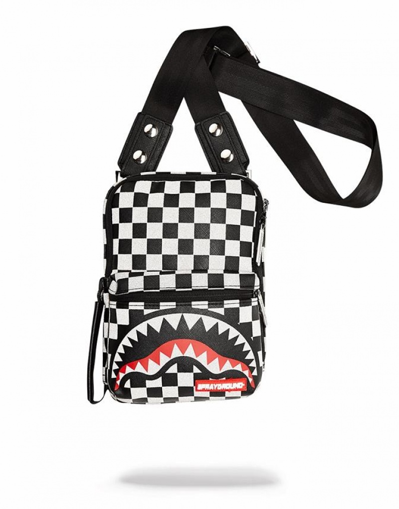 Black Women's Sprayground Reflective Sharks In Paris Slings Bag | YLVQ39567