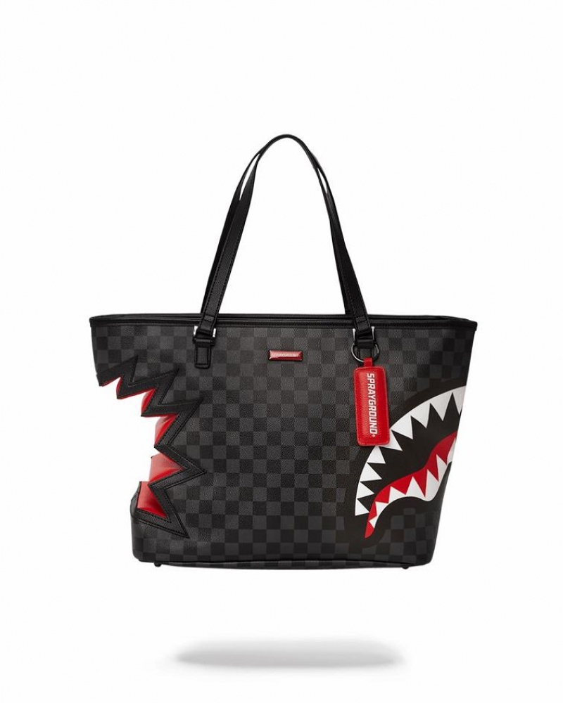 Black Women's Sprayground Shark Bite Sharks In Paris Tote Bags | DWZI38642