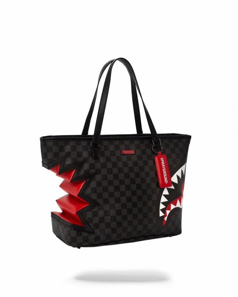 Black Women's Sprayground Shark Bite Sharks In Paris Tote Bags | DWZI38642